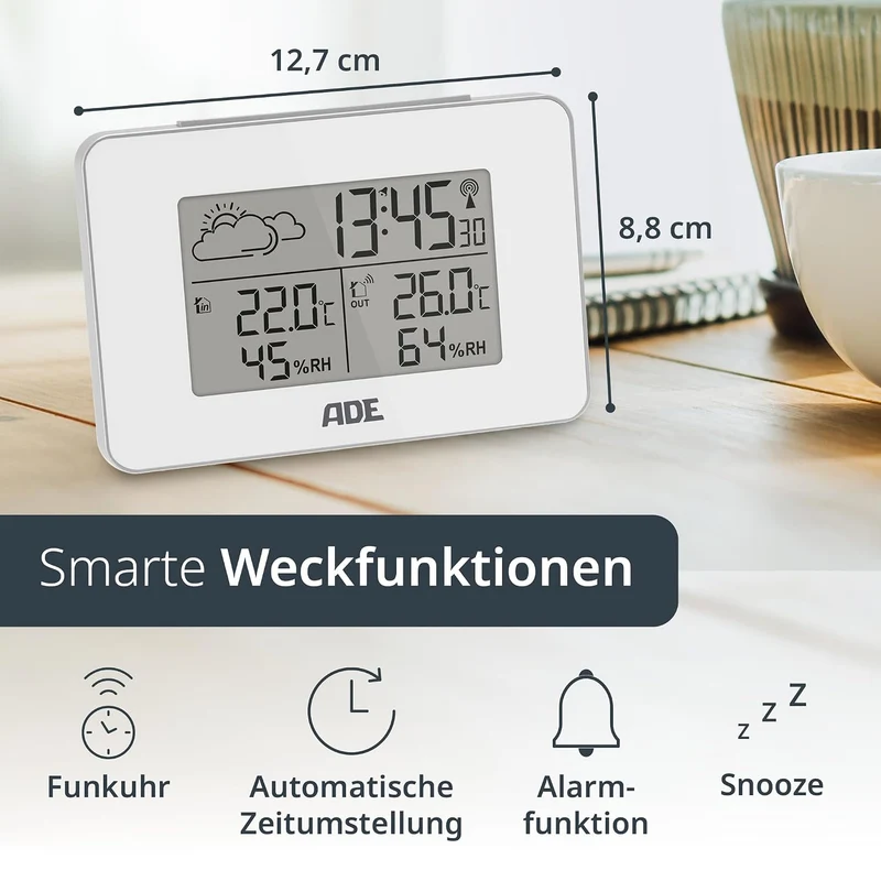 ADE Digitale Wetterstation Funk mit Aussensensor | Innen und Aussentemperatur | Luftfeuchtigkeitsmes