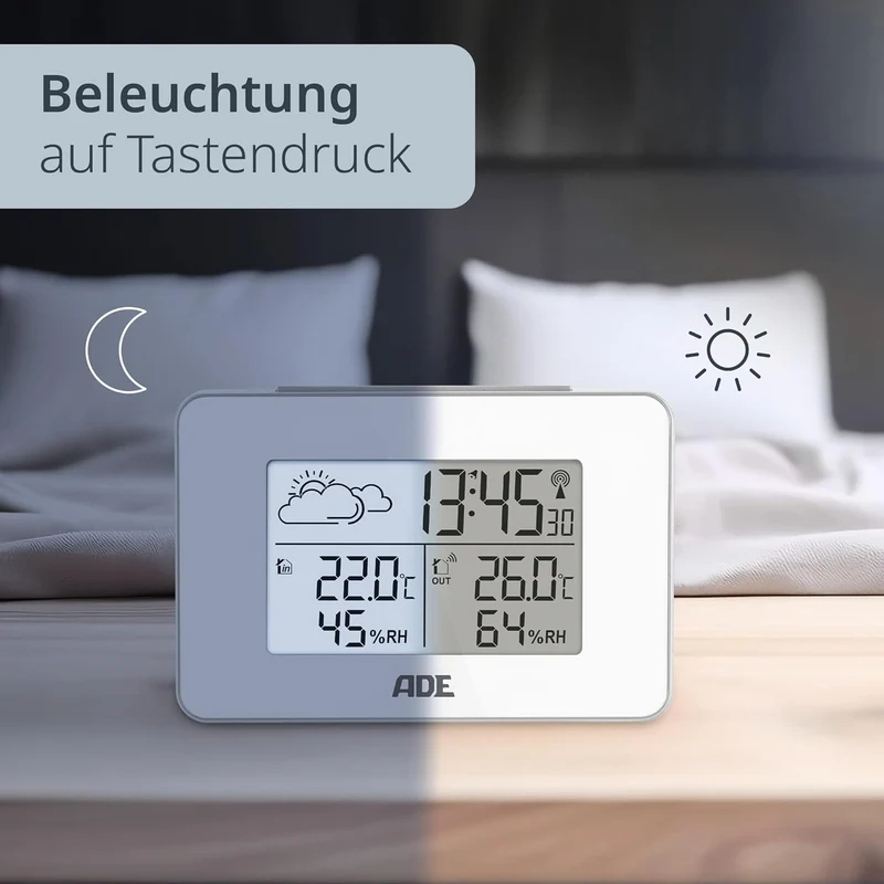 ADE Digitale Wetterstation Funk mit Aussensensor | Innen und Aussentemperatur | Luftfeuchtigkeitsmes