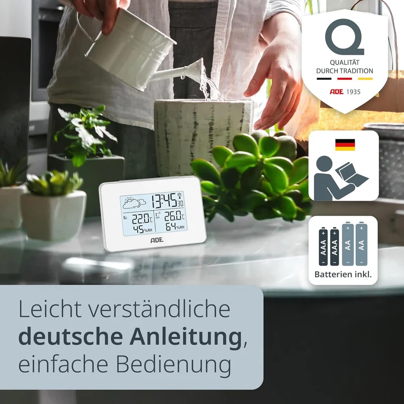 ADE Digitale Wetterstation Funk mit Aussensensor | Innen und Aussentemperatur | Luftfeuchtigkeitsmes