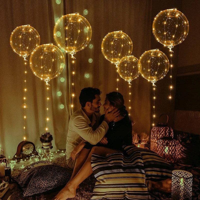 Leuchtende Luftballons, 7 Packungen 20 Zoll Valentinstag Bobo Luftballons mit 10ft LED Lichterketten