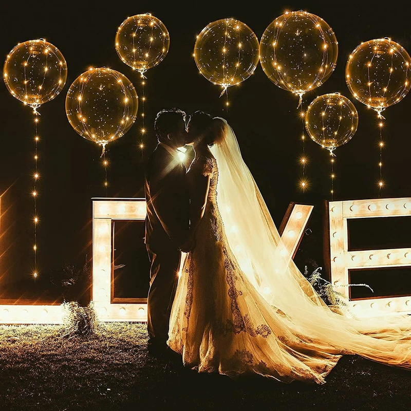 Leuchtende Luftballons, 7 Packungen 20 Zoll Valentinstag Bobo Luftballons mit 10ft LED Lichterketten
