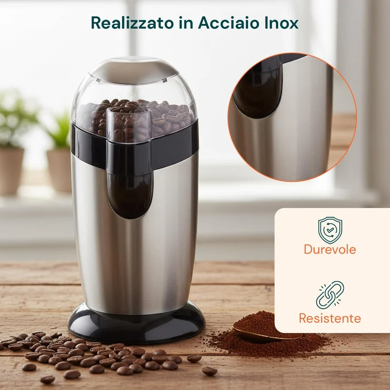 Avilia Trita Kaffeemühle 120 W mit Klingen aus Edelstahl und hygienischem Behälter aus Edelstahl