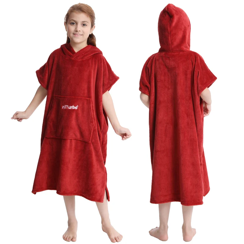 Hiturbo Kinder Wickelmantel, Handtuch Poncho Bademantel Robe mit Kapuze, für Strand, Schwimmen, Surf