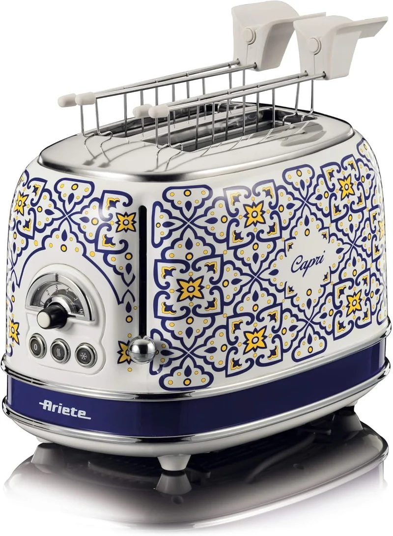 Ariete Toaster 155 capri, Mediterranes Design, 6 Bräunungsstufen mit Automatischem Auswurf, Krümelfa