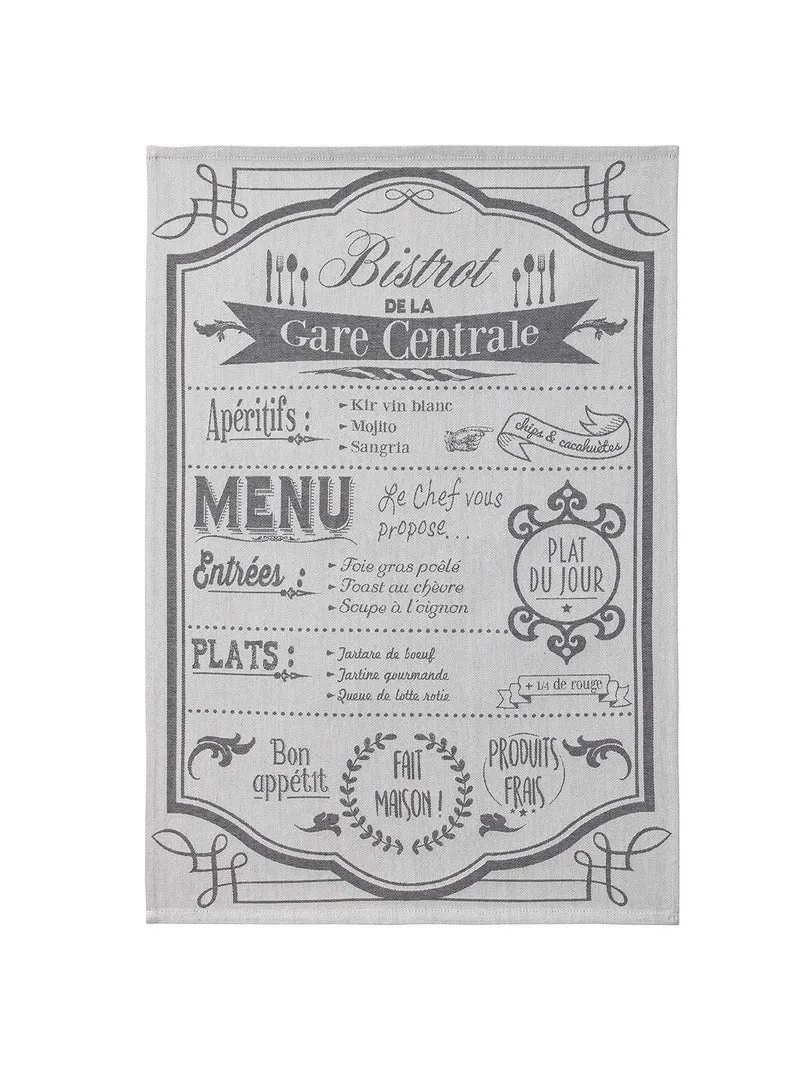 Coucke Französisches Baumwoll-Jacquard-Handtuch, Au Menu Creme, 50,8 x 76,2 cm, Schwarz und Creme, S