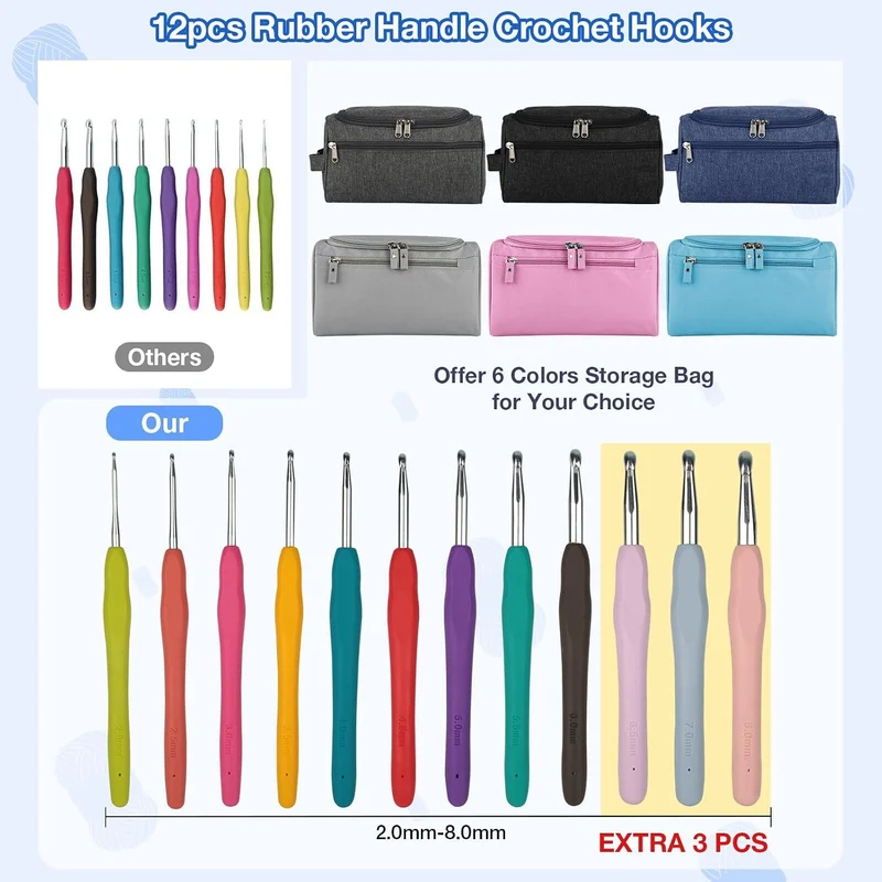 YINVA Häkelset für Anfänger 15Pcsx25g Häkelgarn Häkelnadel Set 2mm-8mm Ergonomische Häkelnadeln Croc