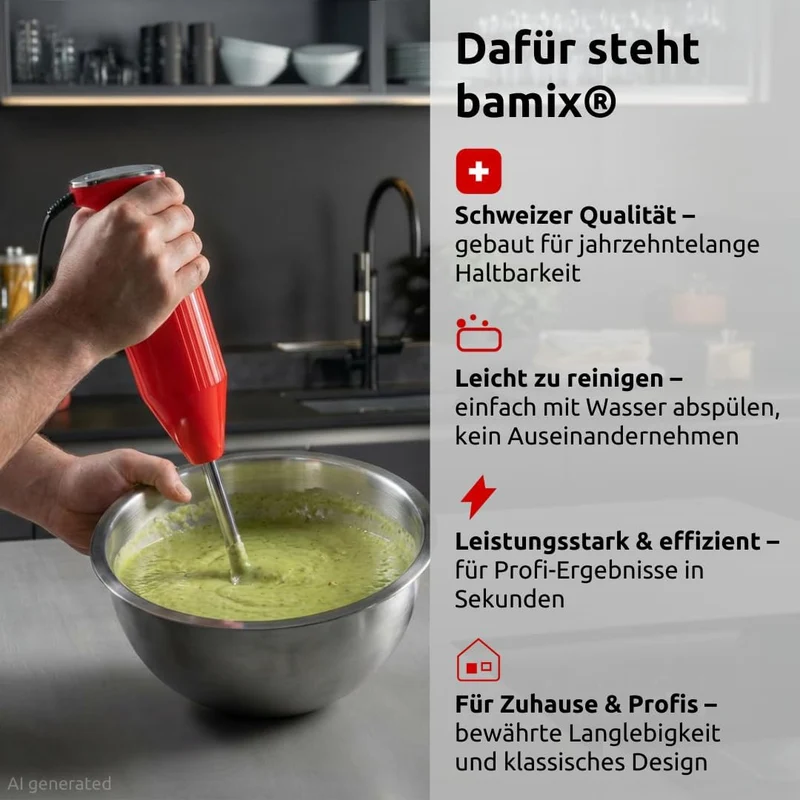 bamix Stabmixer Set M250 PRIME inkl. Multifunktionsmesser, Quirl, Schlagscheibe aus Edelstahl, 250 W