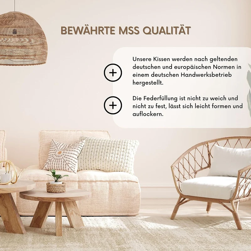 MSS e.K. 4er Set Federkissen | Grösse: 30 cm x 60 cm | Füllgewicht: je 500 Gramm | 100% Baumwolle |