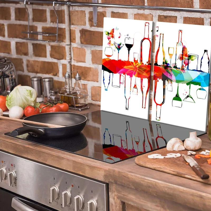 QTA | Herdabdeckplatten Set 2x30x52 cm Ceranfeld Abdeckung Glas Spritzschutz Abdeckplatte Glasplatte