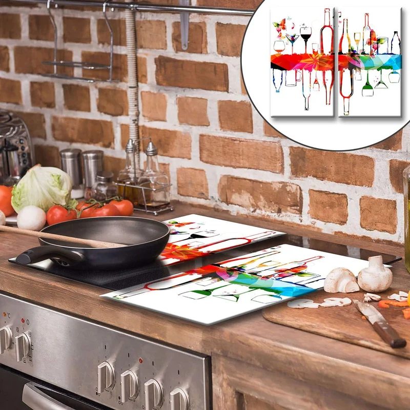 QTA | Herdabdeckplatten Set 2x30x52 cm Ceranfeld Abdeckung Glas Spritzschutz Abdeckplatte Glasplatte