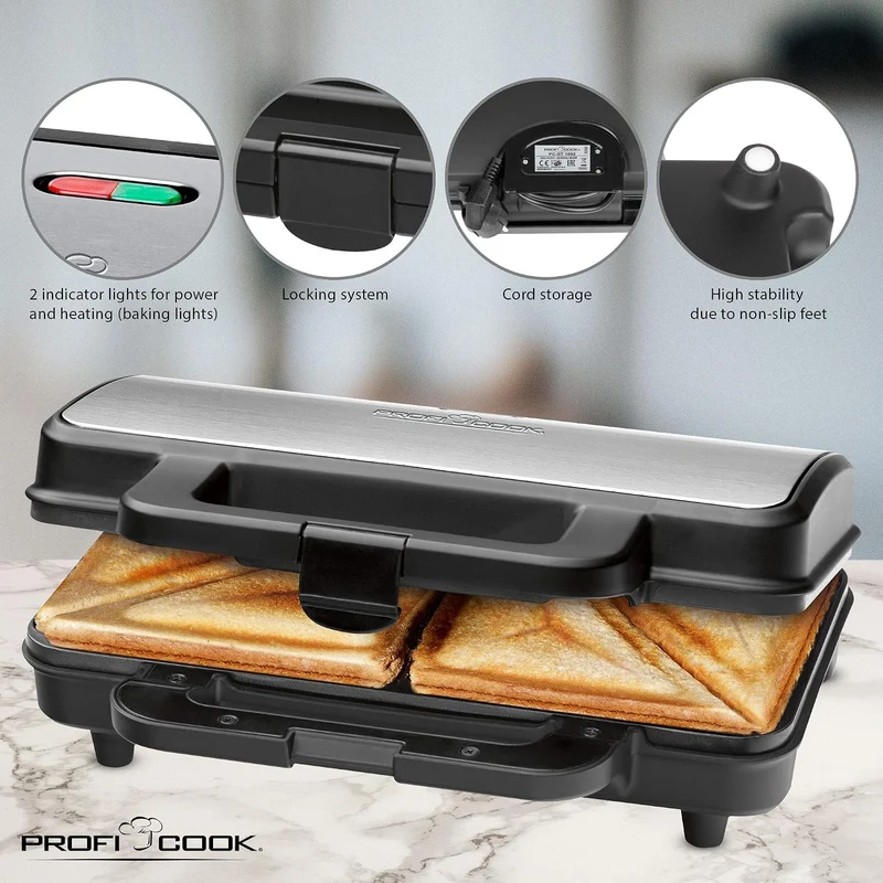 ProfiCook PC-ST 1092 Sandwichtoaster, extra grosse Sandwichplatten für amerikanische XXL-Toastscheib