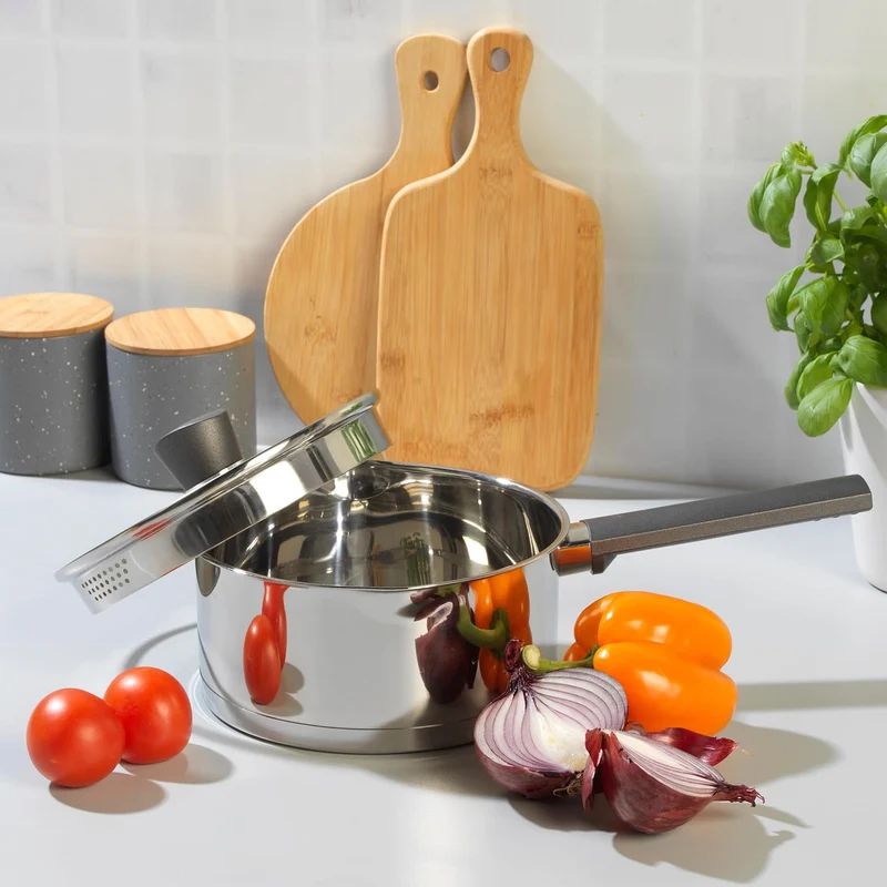 Russell Hobbs RH01163EU Excellence 18cm stieltopf mit deckel, 2L Kochtopf stieltopf mit Glasdeckel,