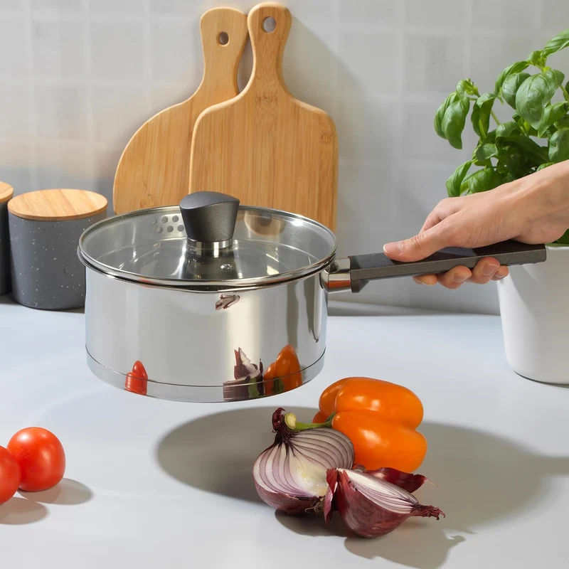 Russell Hobbs RH01163EU Excellence 18cm stieltopf mit deckel, 2L Kochtopf stieltopf mit Glasdeckel,