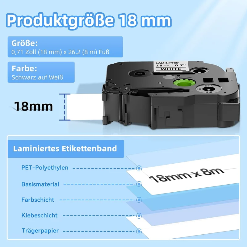 Aken Kompatibel mit TZe-241 für Brother P touch Bänder 18mm 0.7 TZe241 Schwawrz auf Weiss für Beschr