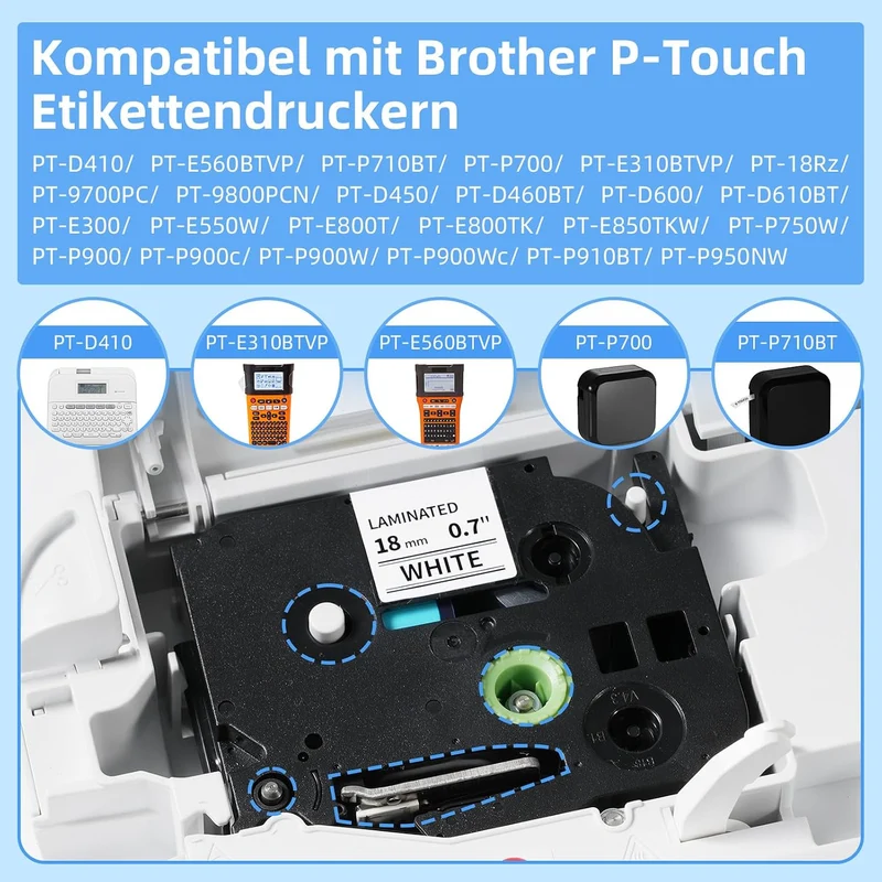 Aken Kompatibel mit TZe-241 für Brother P touch Bänder 18mm 0.7 TZe241 Schwawrz auf Weiss für Beschr