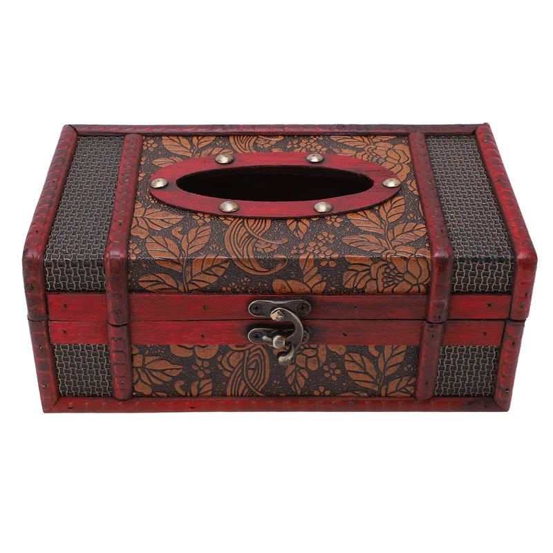 Pssopp Holz-Tissue-Box Im Vintage-Stil, Dekorativer Kosmetiktuch-Box-Halter, Holz, Klassische Textur