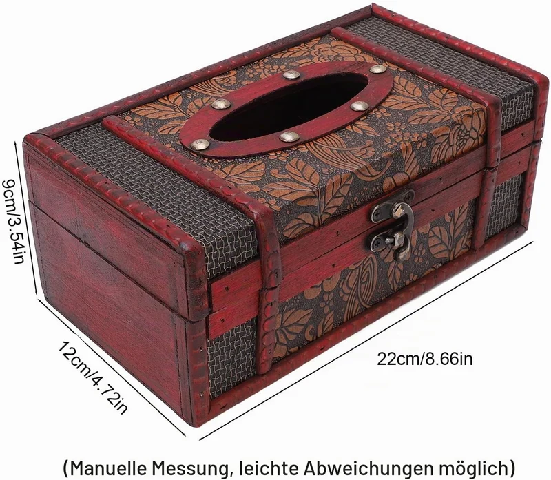 Pssopp Holz-Tissue-Box Im Vintage-Stil, Dekorativer Kosmetiktuch-Box-Halter, Holz, Klassische Textur