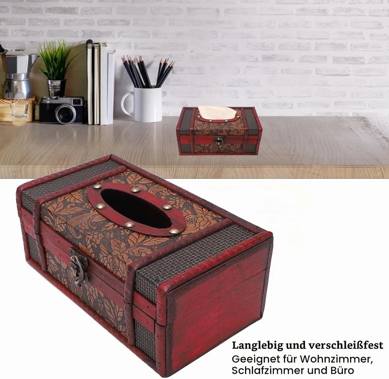 Pssopp Holz-Tissue-Box Im Vintage-Stil, Dekorativer Kosmetiktuch-Box-Halter, Holz, Klassische Textur