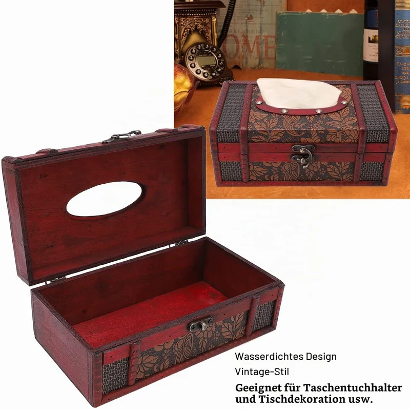 Pssopp Holz-Tissue-Box Im Vintage-Stil, Dekorativer Kosmetiktuch-Box-Halter, Holz, Klassische Textur