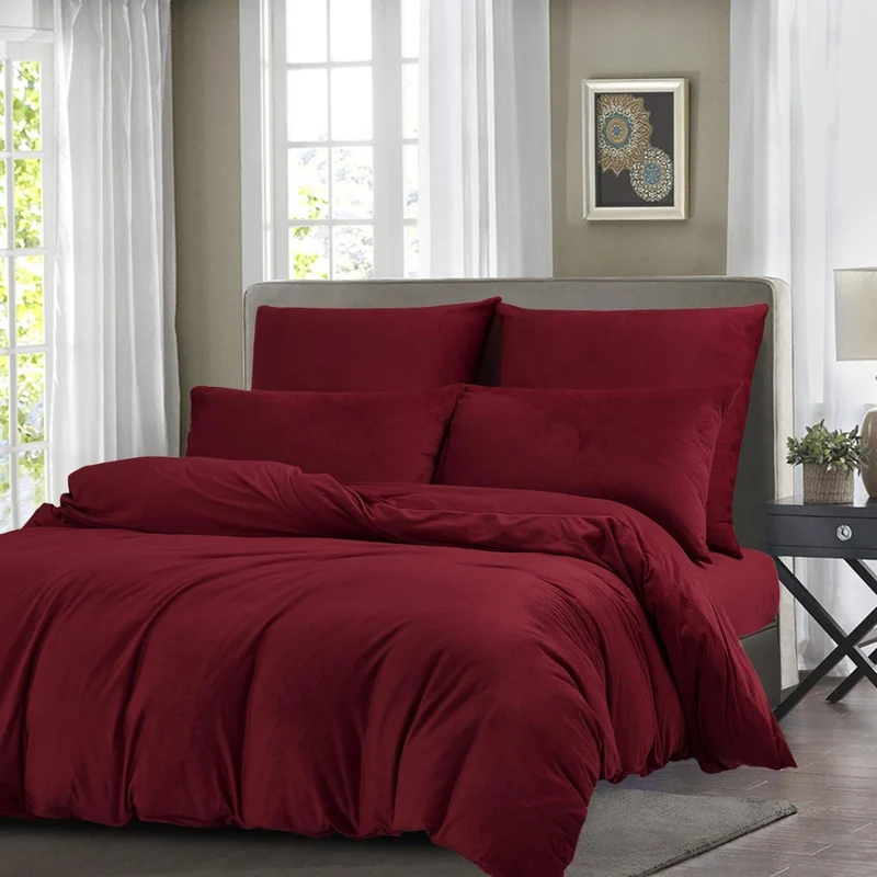 Boqingzhu Biber Bettwäsche 135x200cm Plüsch Rot Weinrot Flanell Winter Warm Kuschelig Flauschig Bett
