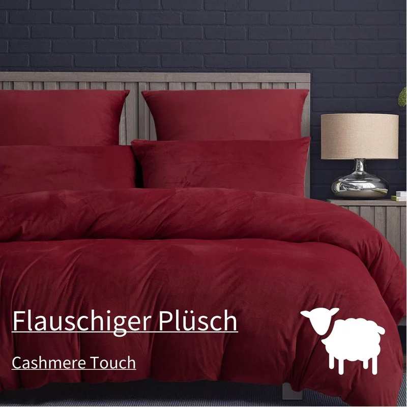 Boqingzhu Biber Bettwäsche 135x200cm Plüsch Rot Weinrot Flanell Winter Warm Kuschelig Flauschig Bett