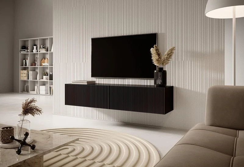 Selsey Veldio - TV Lowboard Weiss, mit gefräster Front, 175 cm breit, 140 x 31,6 x 30