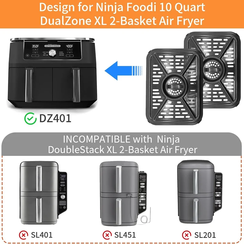 GCQ Air Fryer Grillpfanne für Ninja Foodi AF400EU 9,5 l 6-in-1 DualZone 2 Schubladen Heissluftfritte