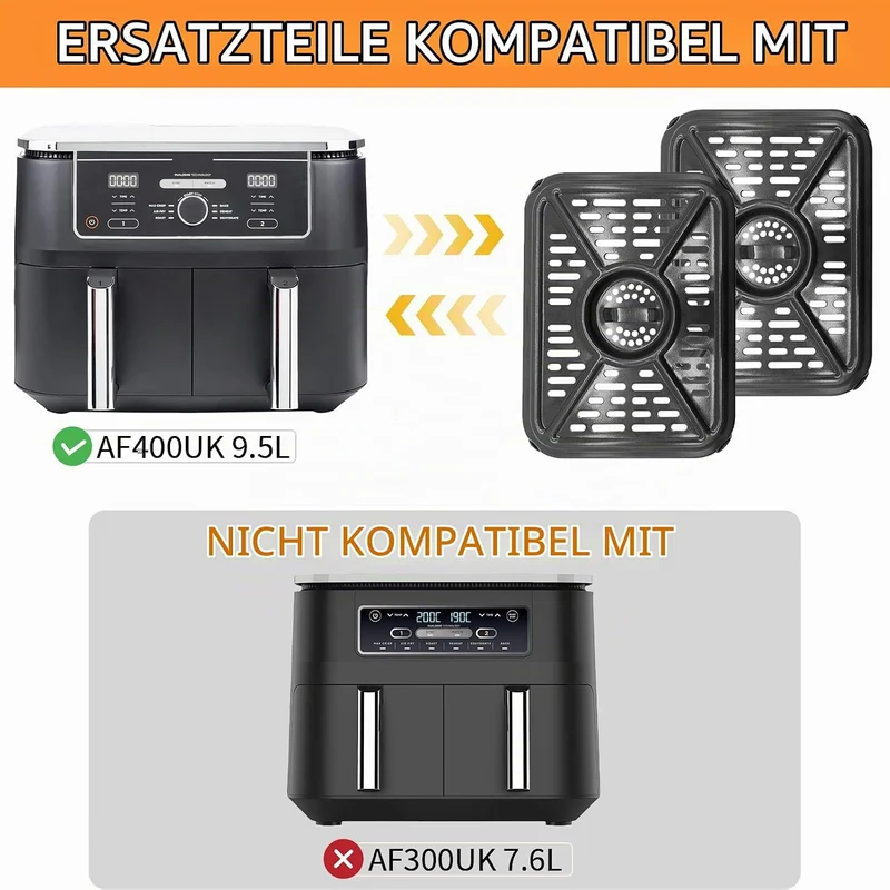 GCQ Air Fryer Grillpfanne für Ninja Foodi AF400EU 9,5 l 6-in-1 DualZone 2 Schubladen Heissluftfritte