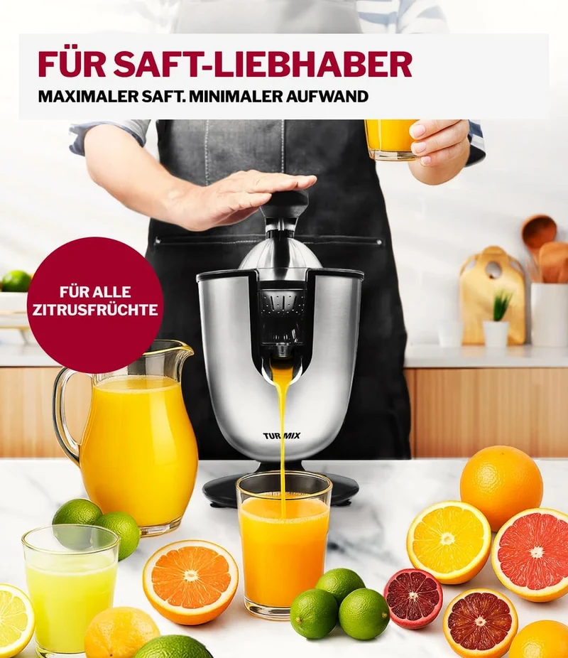 Turmix Multi-Juicer CX 650 – Orangenpresse elektrisch mit Druckhebel, Zitruspresse Edelstahl mit Tro