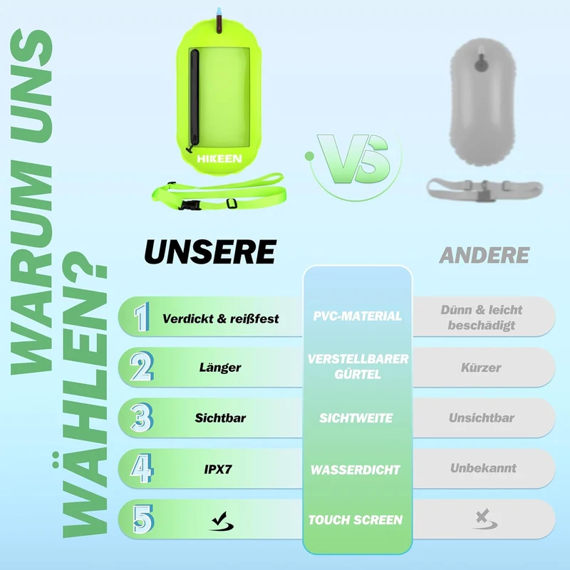 BOOSTEADY Schwimmboje, Trockensack Boje Schwimmen Aufblasbare Trockentasche Swimming Buoy mit Handyt