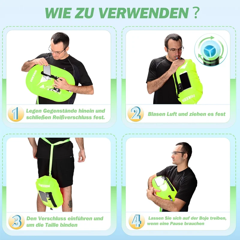 BOOSTEADY Schwimmboje, Trockensack Boje Schwimmen Aufblasbare Trockentasche Swimming Buoy mit Handyt