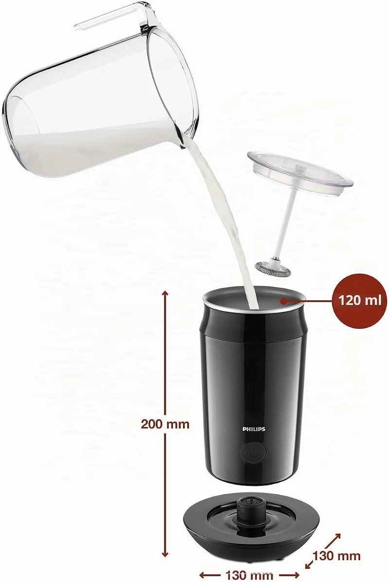 Philips Milk Twister Milchaufschäumer mit heissem und kaltem Schaum, Schwarz