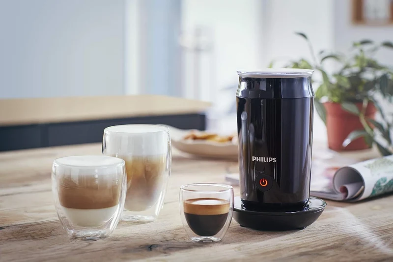 Philips Milk Twister Milchaufschäumer mit heissem und kaltem Schaum, Schwarz