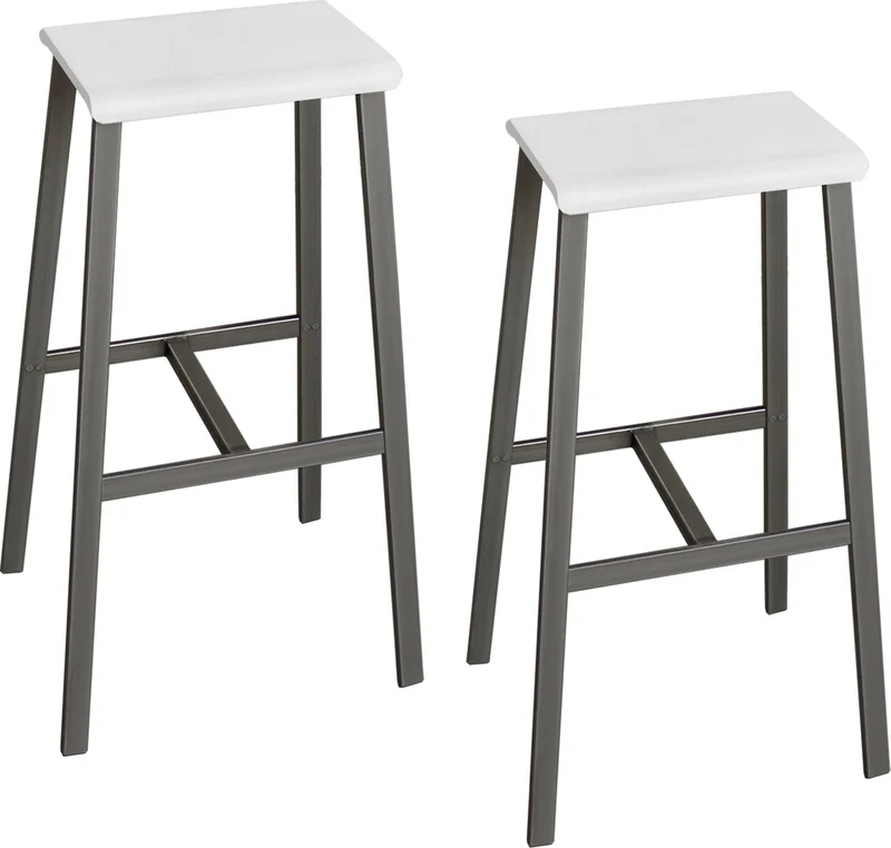 bümö Barhocker 2er Set im Industrial-Design, Barstuhl Weiss-Rohstahl, Barhocker Holz-Sitz ohne Lehne