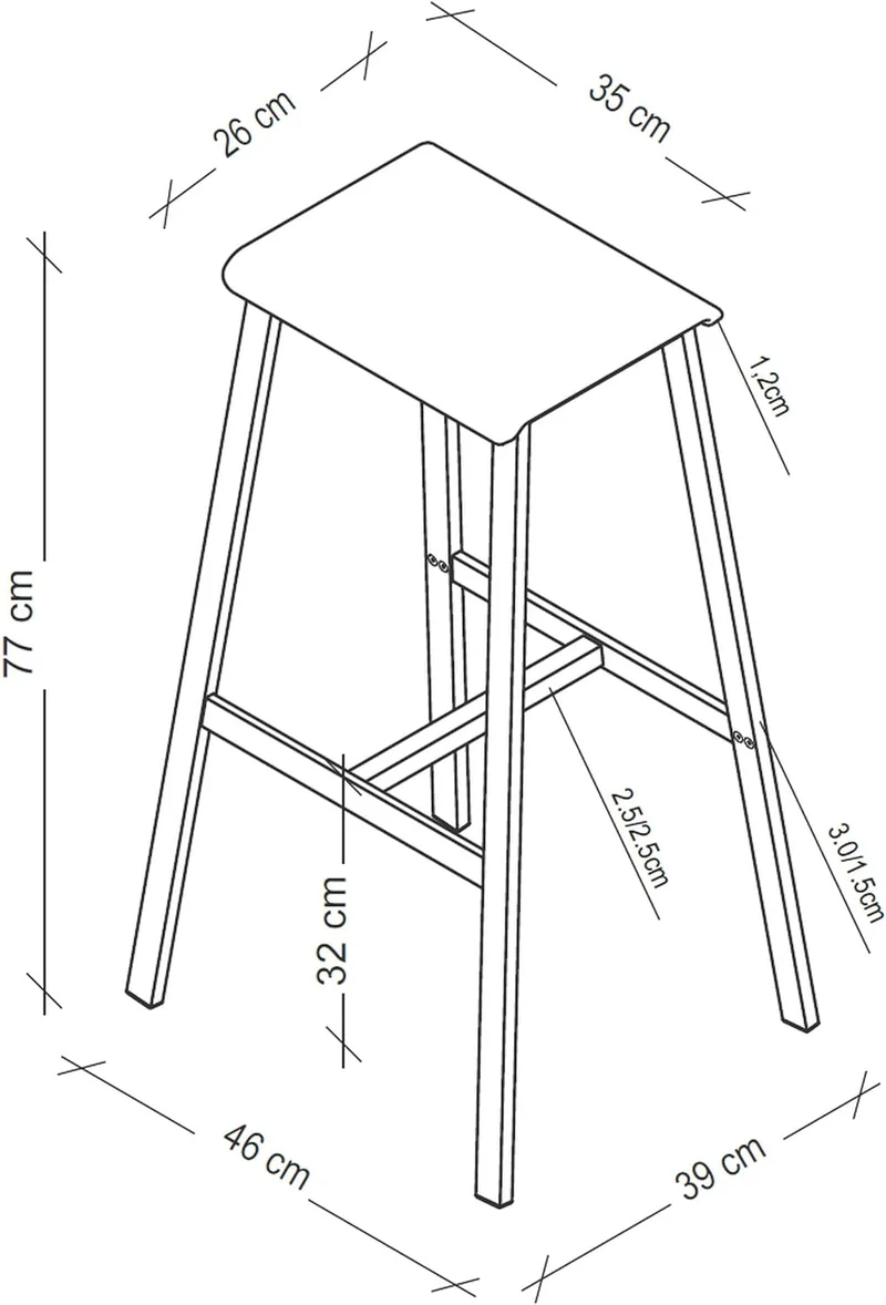 bümö Barhocker 2er Set im Industrial-Design, Barstuhl Weiss-Rohstahl, Barhocker Holz-Sitz ohne Lehne