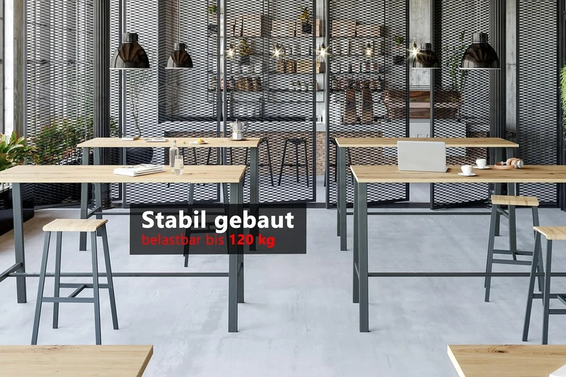 bümö Barhocker 2er Set im Industrial-Design, Barstuhl Weiss-Rohstahl, Barhocker Holz-Sitz ohne Lehne