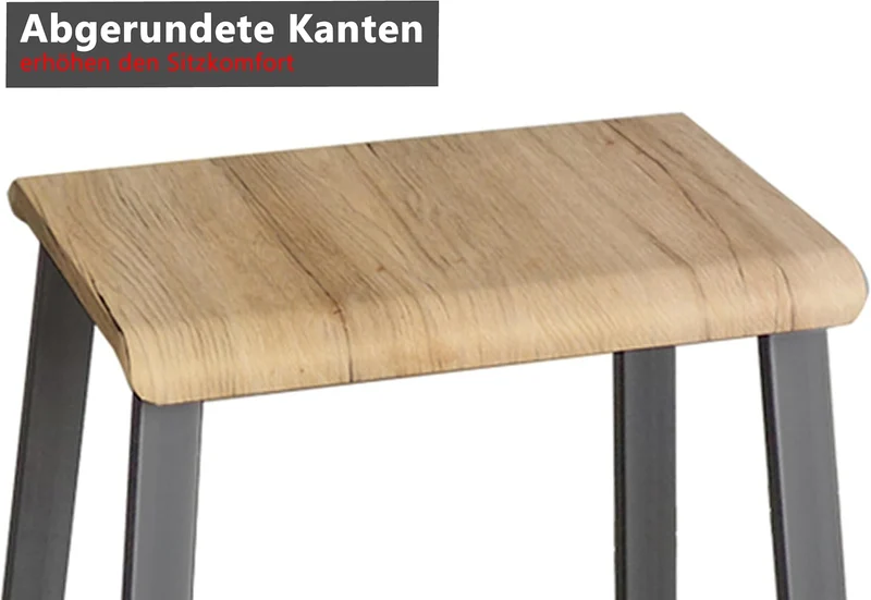 bümö Barhocker 2er Set im Industrial-Design, Barstuhl Weiss-Rohstahl, Barhocker Holz-Sitz ohne Lehne
