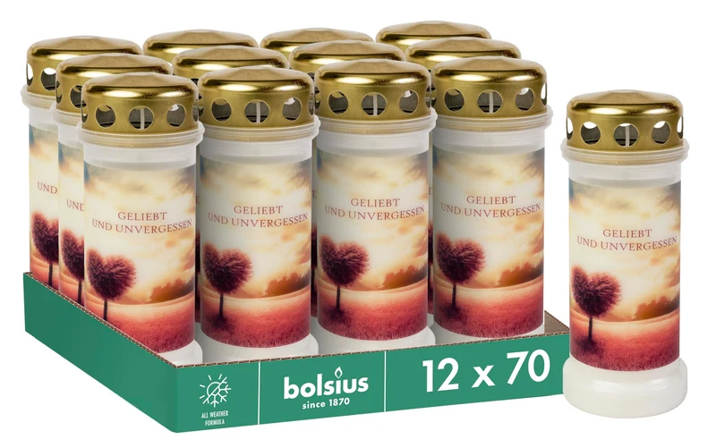 Bolsius Grablicht - Weiss - 12 Stück - Länge Brenndauer 70 Stunden - Trauerkerze & Gedenkstätte Kerz