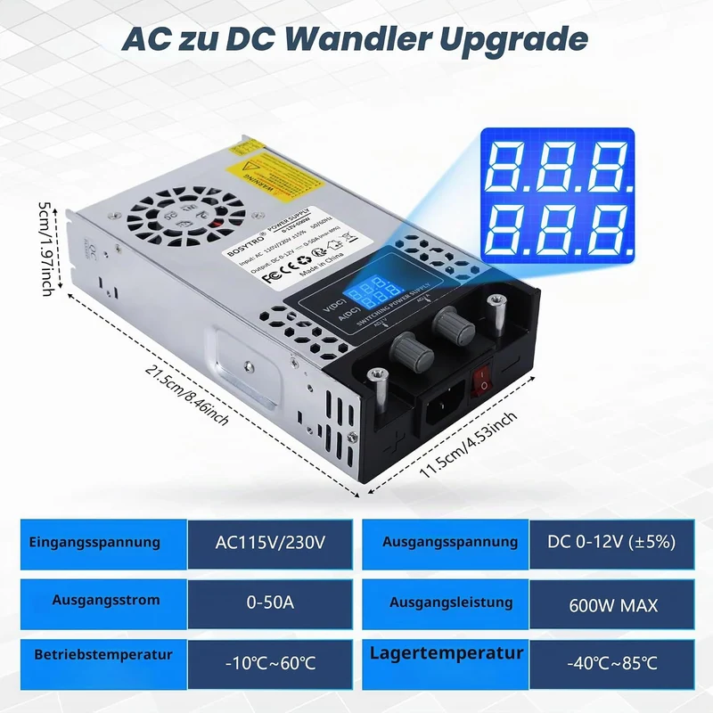 BOSYTRO Regelbares Netzteil 0-12V 0-50A 600W Schaltnetzteil Transformator Power Supply Trafo 230v au