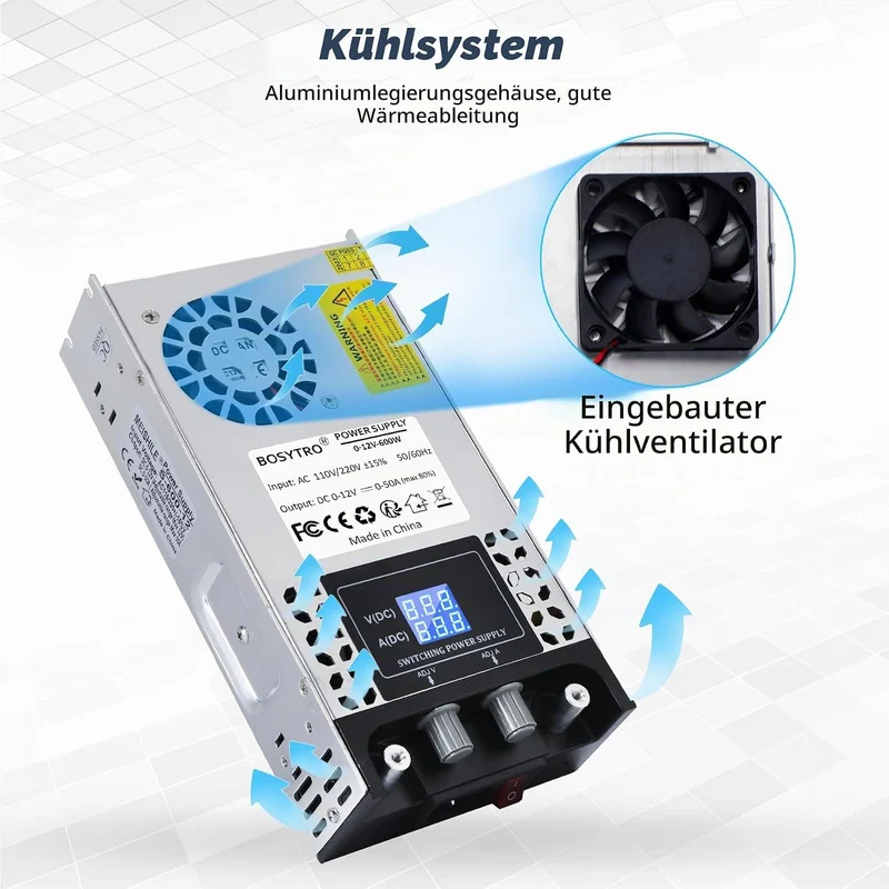 BOSYTRO Regelbares Netzteil 0-12V 0-50A 600W Schaltnetzteil Transformator Power Supply Trafo 230v au