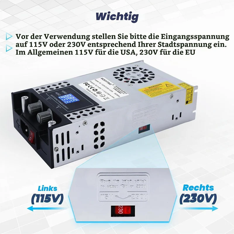 BOSYTRO Regelbares Netzteil 0-12V 0-50A 600W Schaltnetzteil Transformator Power Supply Trafo 230v au