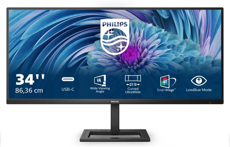 Philips 346E2LAE - 34 Zoll WQHD Monitor, Adaptive Sync, Lautsprecher, höhenverstellbar (3440x1440, 1