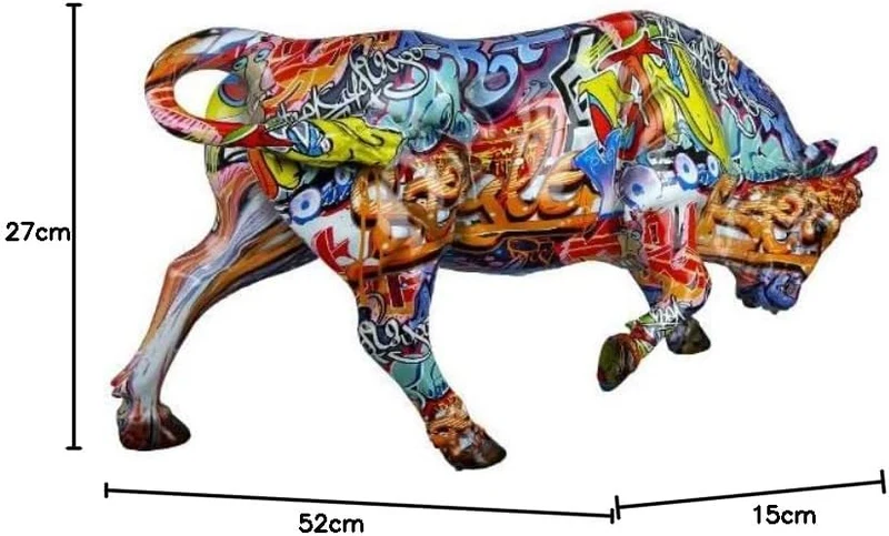 Casablanca Deko Figur Tierfigur Stier - aus Kunstharz im Street Art Design - Farbe: Mehrfarbig Höhe