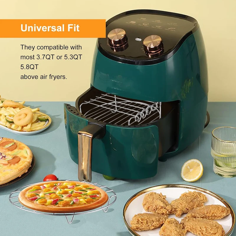 Air Fryer Rack für Air Fryer Ofen, 2 Stück Mehrzweck Air Fryer Zubehör Metall Doppelschicht Drahtros