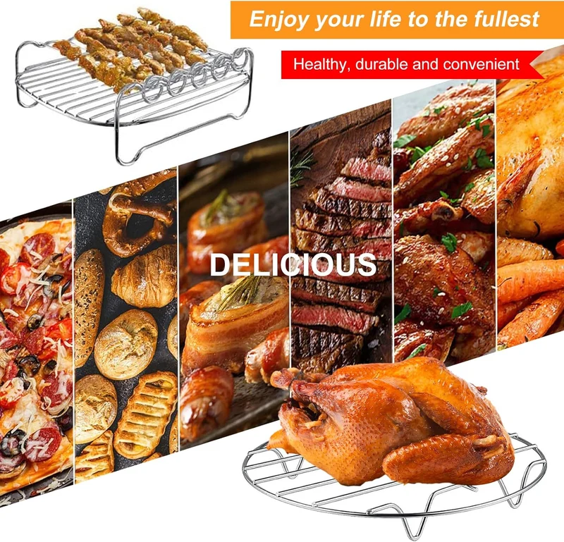 Air Fryer Rack für Air Fryer Ofen, 2 Stück Mehrzweck Air Fryer Zubehör Metall Doppelschicht Drahtros