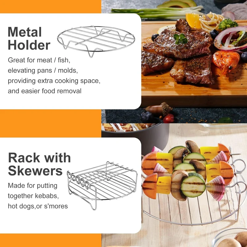 Air Fryer Rack für Air Fryer Ofen, 2 Stück Mehrzweck Air Fryer Zubehör Metall Doppelschicht Drahtros