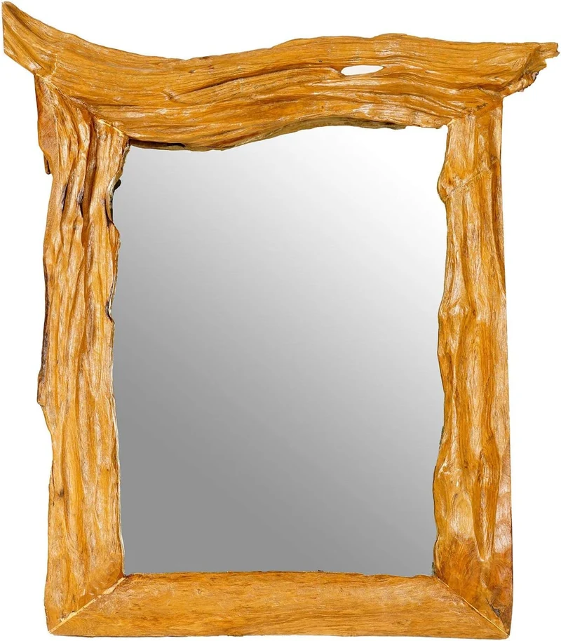 Windalf Grosser Landhaus Wandspiegel ARANWÄ 95 cm Natur Holzspiegel Rustikaler Wandspiegel Handarbei
