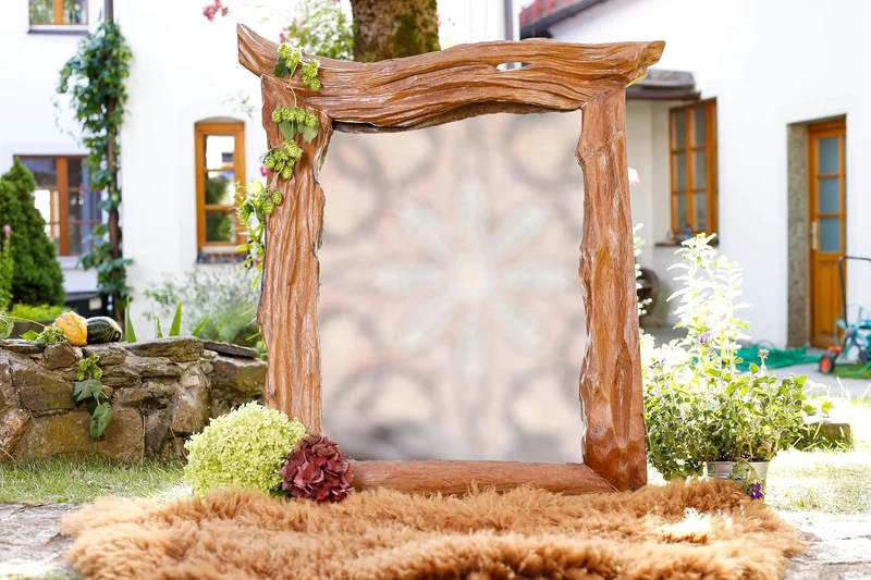 Windalf Grosser Landhaus Wandspiegel ARANWÄ 95 cm Natur Holzspiegel Rustikaler Wandspiegel Handarbei