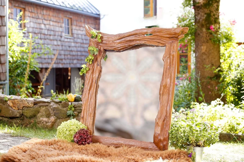Windalf Grosser Landhaus Wandspiegel ARANWÄ 95 cm Natur Holzspiegel Rustikaler Wandspiegel Handarbei