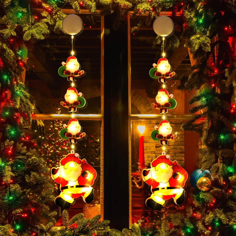 BrizLabs Weihnachtsdeko Fenster Lichter, 2 Stück LED Innen Fensterlichter Batterie Weihnachtsmann Hä